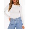 imagePRETTYGARDEN Bodysuits for Women 2026 Spring Long Sleeve Shirts Fitted Basic Ribbed Layering Tops Fall Fashion Winter ClothesWhite