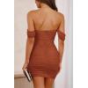 imagePRETTYGARDEN Cocktail Dresses for Women 2026 Summer Off Shoulder Bodycon Mini Graduation Party Spring Wedding Guest DressCaramel