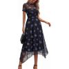 imagePRETTYGARDEN Cocktail Dresses for Women 2026 Summer Short Sleeve Floral Mesh Sheer Midi Party Wedding Guest DressFloral Black Blue