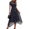 imagePRETTYGARDEN Cocktail Dresses for Women 2026 Summer Short Sleeve Floral Mesh Sheer Midi Party Wedding Guest DressFloral Black Blue