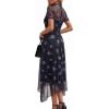 imagePRETTYGARDEN Cocktail Dresses for Women 2026 Summer Short Sleeve Floral Mesh Sheer Midi Party Wedding Guest DressFloral Black Blue
