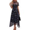 imagePRETTYGARDEN Cocktail Dresses for Women 2026 Summer Short Sleeve Floral Mesh Sheer Midi Party Wedding Guest DressFloral Black Blue