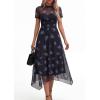 imagePRETTYGARDEN Cocktail Dresses for Women 2026 Summer Short Sleeve Floral Mesh Sheer Midi Party Wedding Guest DressFloral Black Blue