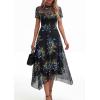 imagePRETTYGARDEN Cocktail Dresses for Women 2026 Summer Short Sleeve Floral Mesh Sheer Midi Party Wedding Guest DressFloral Black Blue Yellow