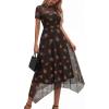 imagePRETTYGARDEN Cocktail Dresses for Women 2026 Summer Short Sleeve Floral Mesh Sheer Midi Party Wedding Guest DressFloral Black Orange