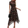 imagePRETTYGARDEN Cocktail Dresses for Women 2026 Summer Short Sleeve Floral Mesh Sheer Midi Party Wedding Guest DressFloral Black Orange