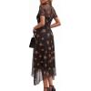imagePRETTYGARDEN Cocktail Dresses for Women 2026 Summer Short Sleeve Floral Mesh Sheer Midi Party Wedding Guest DressFloral Black Orange