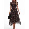 imagePRETTYGARDEN Cocktail Dresses for Women 2026 Summer Short Sleeve Floral Mesh Sheer Midi Party Wedding Guest DressFloral Black Orange