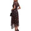 imagePRETTYGARDEN Cocktail Dresses for Women 2026 Summer Short Sleeve Floral Mesh Sheer Midi Party Wedding Guest DressFloral Black Red