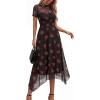 imagePRETTYGARDEN Cocktail Dresses for Women 2026 Summer Short Sleeve Floral Mesh Sheer Midi Party Wedding Guest DressFloral Black Red