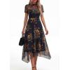 imagePRETTYGARDEN Cocktail Dresses for Women 2026 Summer Short Sleeve Floral Mesh Sheer Midi Party Wedding Guest DressFloral Black Yellow