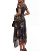 imagePRETTYGARDEN Cocktail Dresses for Women 2026 Summer Short Sleeve Floral Mesh Sheer Midi Party Wedding Guest DressFloral Black Yellow