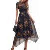 imagePRETTYGARDEN Cocktail Dresses for Women 2026 Summer Short Sleeve Floral Mesh Sheer Midi Party Wedding Guest DressFloral Black Yellow