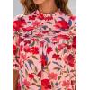 imagePRETTYGARDEN Floral Tops for Women Blouses Dressy Casual 2026 Summer Trendy Outfits Boho Pleated Short Sleeve ShirtsPink Red Flower