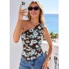 imagePRETTYGARDEN Going Out Tops for Women Floral Mesh Y2K Shirt 2026 Summer One Shoulder Asymmetrical Spring Vacation ClothesBrown Blue Floral