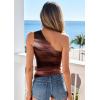 imagePRETTYGARDEN Going Out Tops for Women Floral Mesh Y2K Shirt 2026 Summer One Shoulder Asymmetrical Spring Vacation ClothesBrown Print