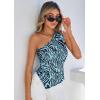imagePRETTYGARDEN Going Out Tops for Women Floral Mesh Y2K Shirt 2026 Summer One Shoulder Asymmetrical Spring Vacation ClothesBrown Zebra Print
