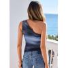 imagePRETTYGARDEN Going Out Tops for Women Floral Mesh Y2K Shirt 2026 Summer One Shoulder Asymmetrical Spring Vacation ClothesGradient Blue