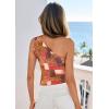 imagePRETTYGARDEN Going Out Tops for Women Floral Mesh Y2K Shirt 2026 Summer One Shoulder Asymmetrical Spring Vacation ClothesKhaki Leopard