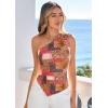 imagePRETTYGARDEN Going Out Tops for Women Floral Mesh Y2K Shirt 2026 Summer One Shoulder Asymmetrical Spring Vacation ClothesKhaki Leopard