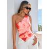 imagePRETTYGARDEN Going Out Tops for Women Floral Mesh Y2K Shirt 2026 Summer One Shoulder Asymmetrical Spring Vacation ClothesOrange Watercolor