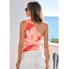 imagePRETTYGARDEN Going Out Tops for Women Floral Mesh Y2K Shirt 2026 Summer One Shoulder Asymmetrical Spring Vacation ClothesOrange Watercolor