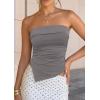 imagePRETTYGARDEN Going Out Tube Tops for Women Trendy Summer 2026 Asymmetrical Ruched Strapless Bandeau Shirts Spring ClothesDark Grey