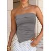 imagePRETTYGARDEN Going Out Tube Tops for Women Trendy Summer 2026 Asymmetrical Ruched Strapless Bandeau Shirts Spring ClothesDark Grey