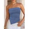 imagePRETTYGARDEN Going Out Tube Tops for Women Trendy Summer 2026 Asymmetrical Ruched Strapless Bandeau Shirts Spring ClothesDusty Blue
