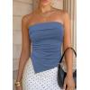 imagePRETTYGARDEN Going Out Tube Tops for Women Trendy Summer 2026 Asymmetrical Ruched Strapless Bandeau Shirts Spring ClothesDusty Blue