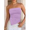 imagePRETTYGARDEN Going Out Tube Tops for Women Trendy Summer 2026 Asymmetrical Ruched Strapless Bandeau Shirts Spring ClothesPurple