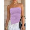 imagePRETTYGARDEN Going Out Tube Tops for Women Trendy Summer 2026 Asymmetrical Ruched Strapless Bandeau Shirts Spring ClothesPurple