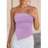 imagePRETTYGARDEN Going Out Tube Tops for Women Trendy Summer 2026 Asymmetrical Ruched Strapless Bandeau Shirts Spring ClothesPurple