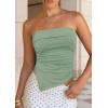 imagePRETTYGARDEN Going Out Tube Tops for Women Trendy Summer 2026 Asymmetrical Ruched Strapless Bandeau Shirts Spring ClothesSage Green