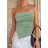 imagePRETTYGARDEN Going Out Tube Tops for Women Trendy Summer 2026 Asymmetrical Ruched Strapless Bandeau Shirts Spring ClothesSage Green