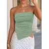 imagePRETTYGARDEN Going Out Tube Tops for Women Trendy Summer 2026 Asymmetrical Ruched Strapless Bandeau Shirts Spring ClothesSage Green
