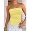 imagePRETTYGARDEN Going Out Tube Tops for Women Trendy Summer 2026 Asymmetrical Ruched Strapless Bandeau Shirts Spring ClothesYellow