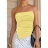 imagePRETTYGARDEN Going Out Tube Tops for Women Trendy Summer 2026 Asymmetrical Ruched Strapless Bandeau Shirts Spring ClothesYellow