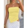imagePRETTYGARDEN Going Out Tube Tops for Women Trendy Summer 2026 Asymmetrical Ruched Strapless Bandeau Shirts Spring ClothesYellow