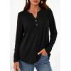 imagePRETTYGARDEN Long Sleeve Shirts for Women 2026 Spring Fashion Clothing Henley Tops Trendy Dressy Casual Blouses Work OutfitsBlack