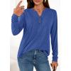 imagePRETTYGARDEN Long Sleeve Shirts for Women 2026 Spring Fashion Clothing Henley Tops Trendy Dressy Casual Blouses Work OutfitsBlue