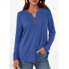 imagePRETTYGARDEN Long Sleeve Shirts for Women 2026 Spring Fashion Clothing Henley Tops Trendy Dressy Casual Blouses Work OutfitsBlue