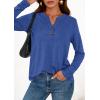 imagePRETTYGARDEN Long Sleeve Shirts for Women 2026 Spring Fashion Clothing Henley Tops Trendy Dressy Casual Blouses Work OutfitsBlue