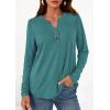 imagePRETTYGARDEN Long Sleeve Shirts for Women 2026 Spring Fashion Clothing Henley Tops Trendy Dressy Casual Blouses Work OutfitsBlue Green