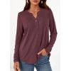 imagePRETTYGARDEN Long Sleeve Shirts for Women 2026 Spring Fashion Clothing Henley Tops Trendy Dressy Casual Blouses Work OutfitsBurgundy