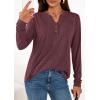 imagePRETTYGARDEN Long Sleeve Shirts for Women 2026 Spring Fashion Clothing Henley Tops Trendy Dressy Casual Blouses Work OutfitsBurgundy