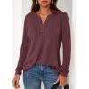 imagePRETTYGARDEN Long Sleeve Shirts for Women 2026 Spring Fashion Clothing Henley Tops Trendy Dressy Casual Blouses Work OutfitsBurgundy