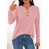 imagePRETTYGARDEN Long Sleeve Shirts for Women 2026 Spring Fashion Clothing Henley Tops Trendy Dressy Casual Blouses Work OutfitsCoral Pink