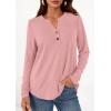 imagePRETTYGARDEN Long Sleeve Shirts for Women 2026 Spring Fashion Clothing Henley Tops Trendy Dressy Casual Blouses Work OutfitsCoral Pink