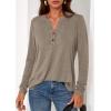imagePRETTYGARDEN Long Sleeve Shirts for Women 2026 Spring Fashion Clothing Henley Tops Trendy Dressy Casual Blouses Work OutfitsKhaki